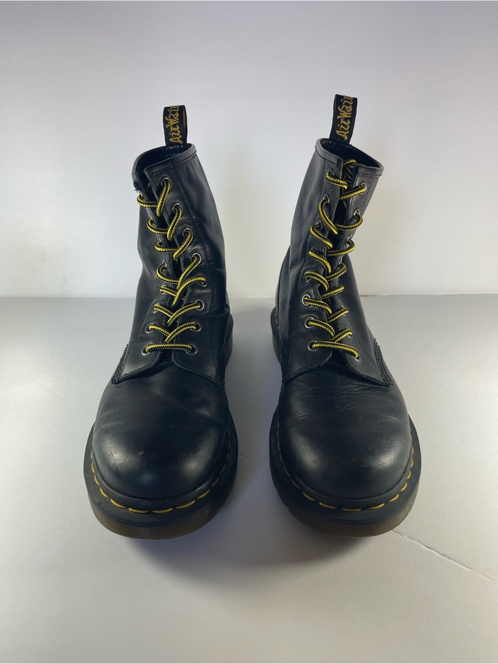 Dr. Martens Black Leather Lace-Up Combat Boots with Yellow Stitching 11821 model